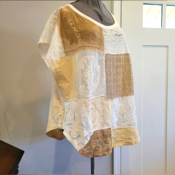 Free People Patchwork Lace Top in White and Tan - Picture 3 of 6